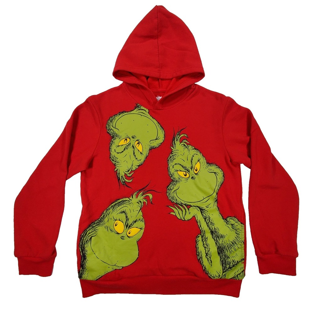 Dr Seuss Grinch Hoodie Red Graphic Pullover Sweatshirt Mens XL Christmas‎